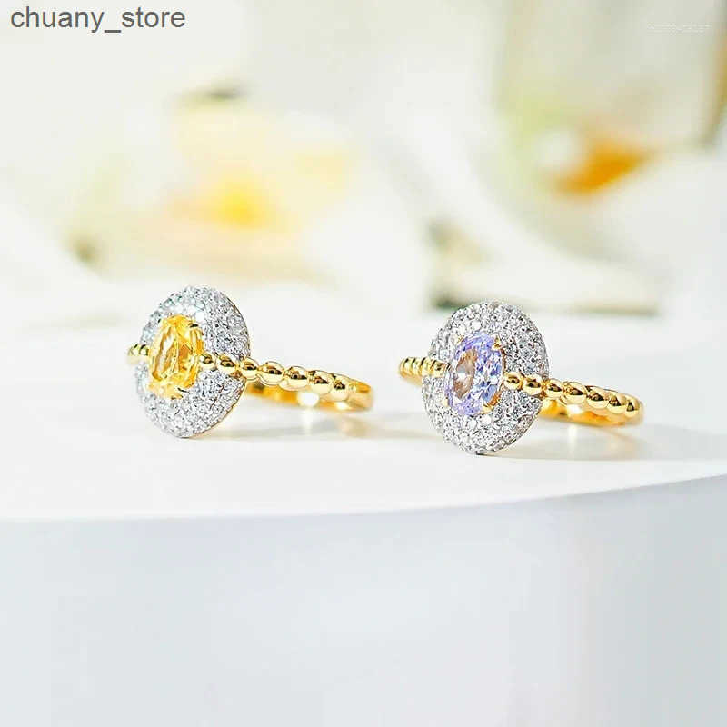 Solitaire Ring Cluster Rings Vintage Style Full Diamond Gold-plated 925 Silver Ring With Feminine Charm Niche Design Wedding Jewelry z250321