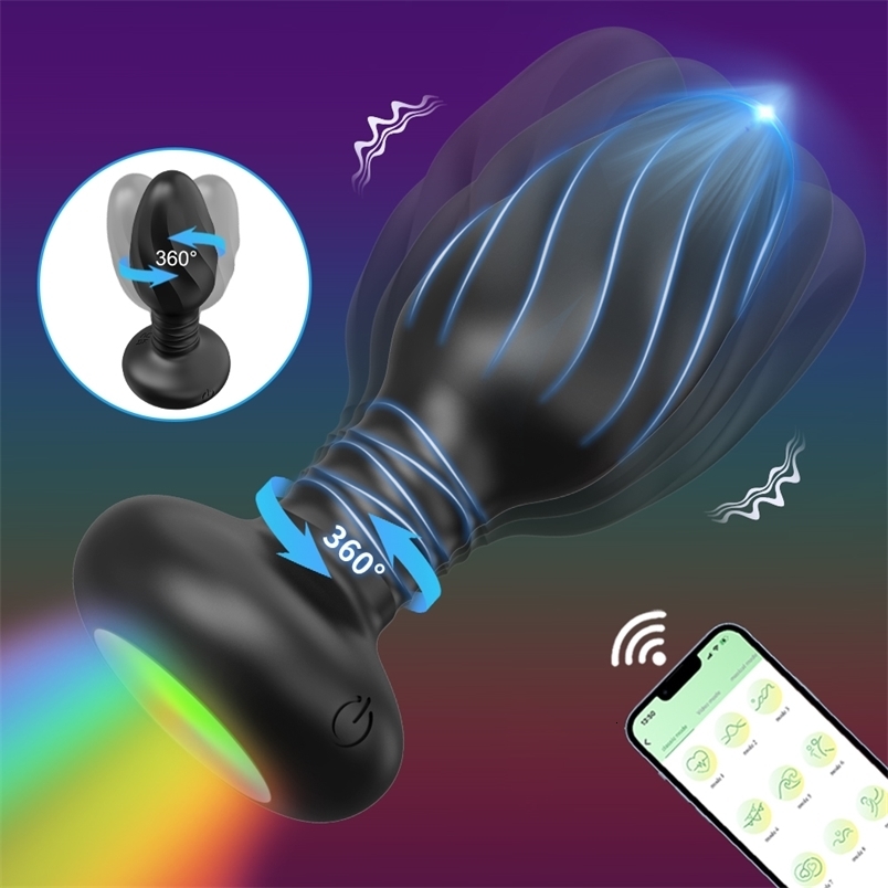 APP Control Rotation Butt Plug for Men Women Wiggle Anal Vibrator Gay Anal Plug with LED Adult Sex Toy for Couples Sex Supplies 250320