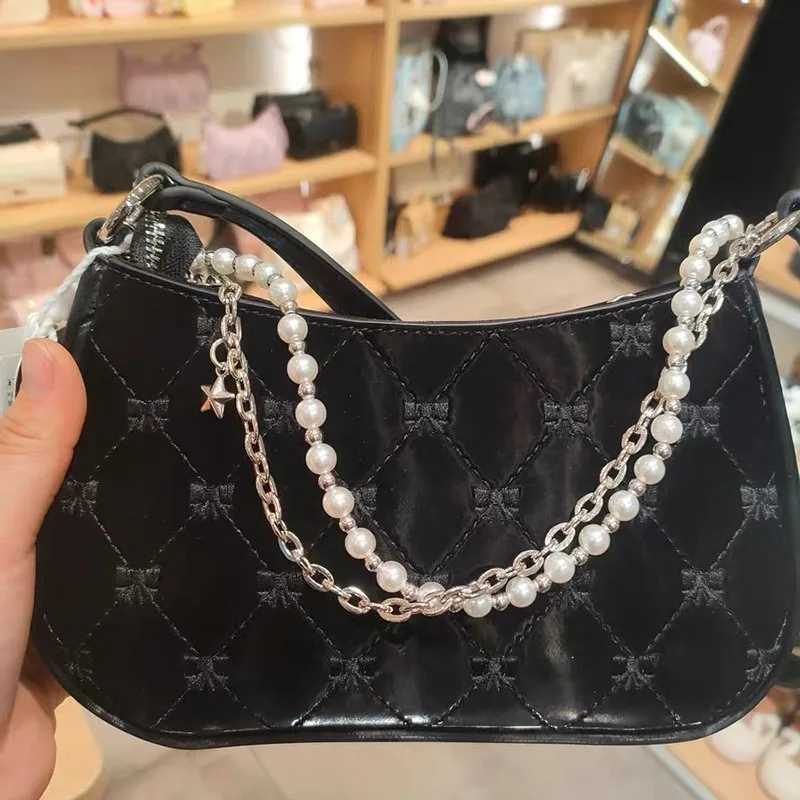 New niche design womens fashionable shoulder bag pearl metal chain lower arm bag butterfly pattern elegant small bag Y250320