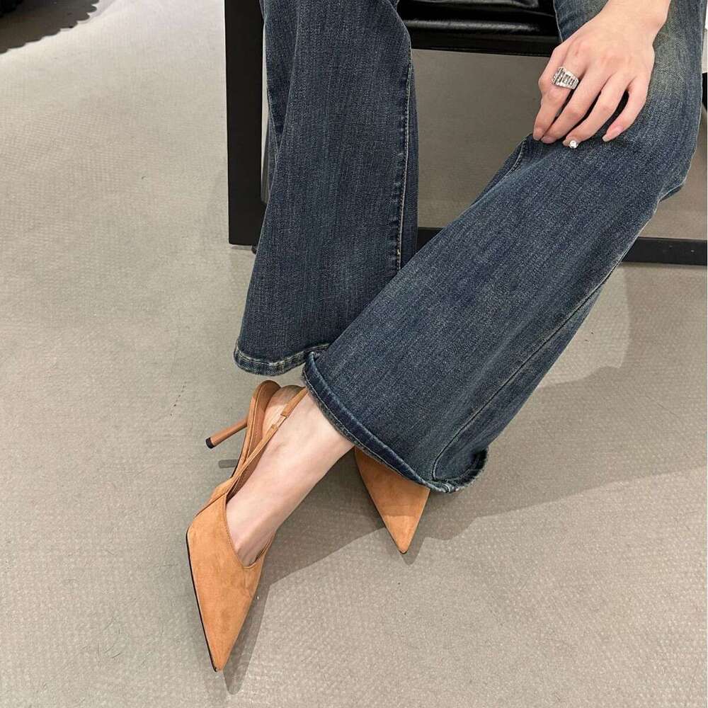 High Heel Suede Sexy Pointed High Heeled Shoes For Women In The Spring Of Paired Skirts And Slim Heels With A Stylish Toe Cap Sandals