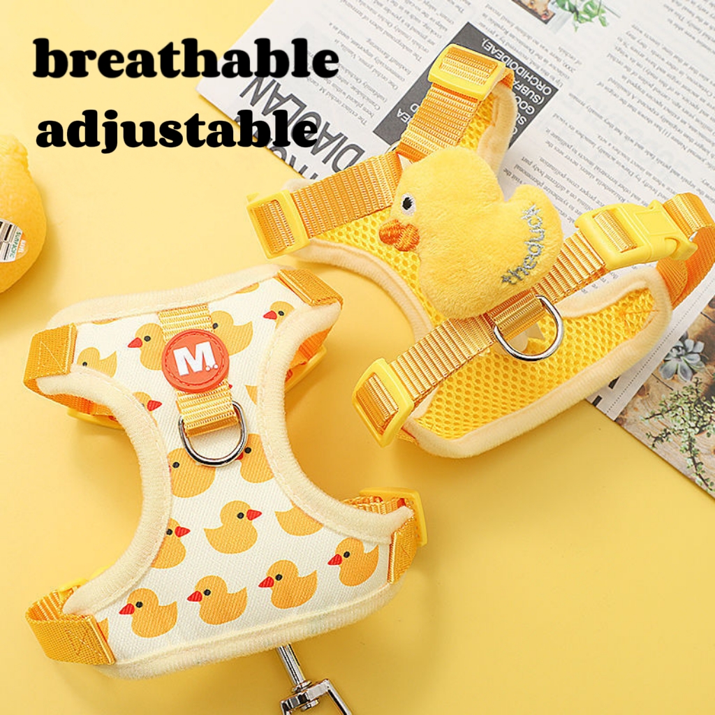 Cartoon Duck Dog Harness and Leash Set Adjustable Puppy Collar Strap Pet Cat Harness Vest for French Bulldog Walking Accessories