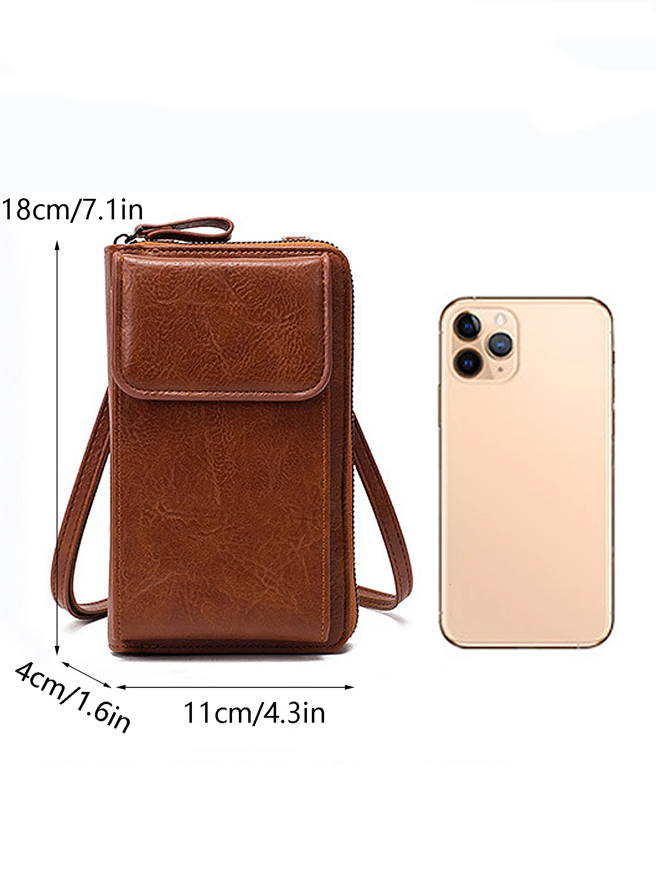 All-Match Zipper Shoulder Bag Trendy Solid Color Phone Bag Versatile Purse With Detachable Strap 250314