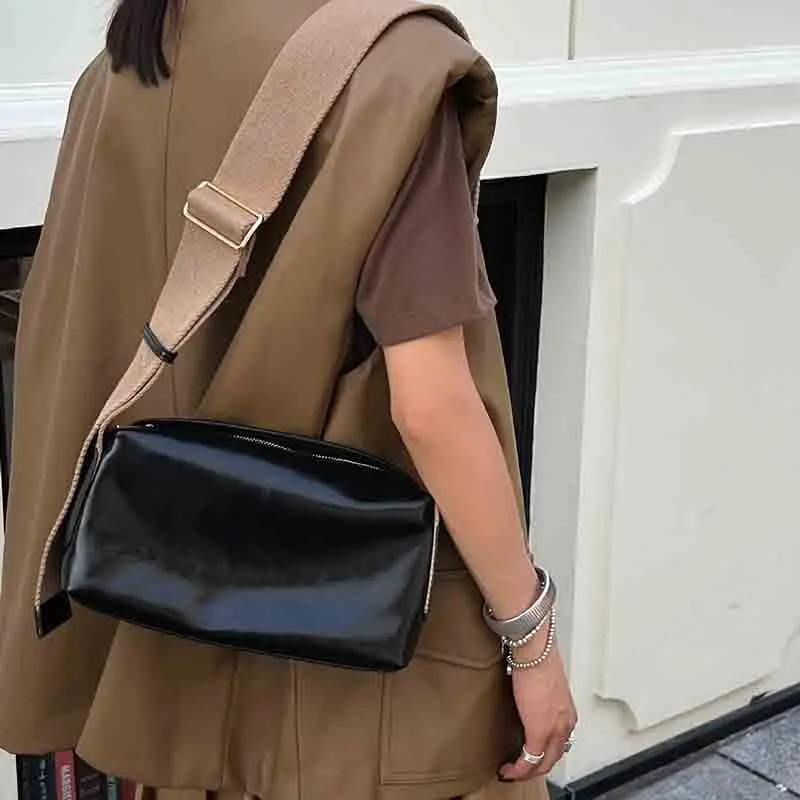 Cross bag shoulder genuine leather womens wide woven belt comparison small square colorful jelly 250320