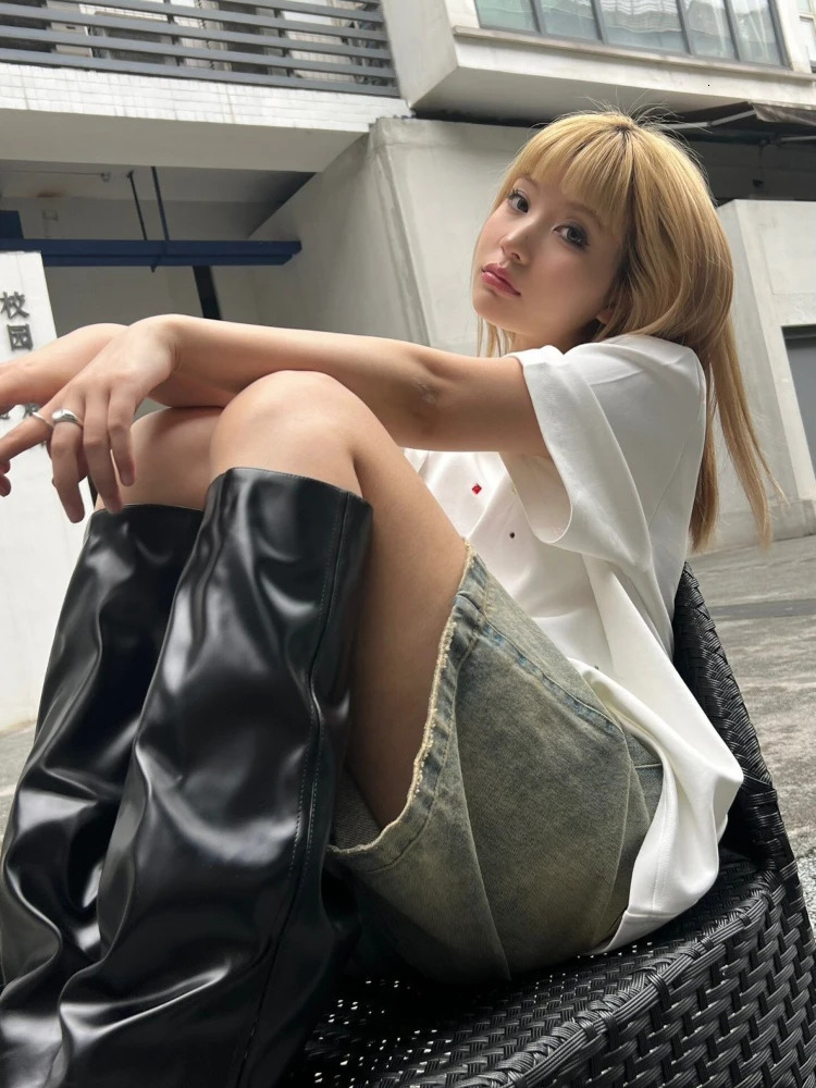 S-4XL Denim Shorts Women Chic Leisure Streetwear High Waist Korean Style Summer Knee Simple Comfortable Students Clothing 250320