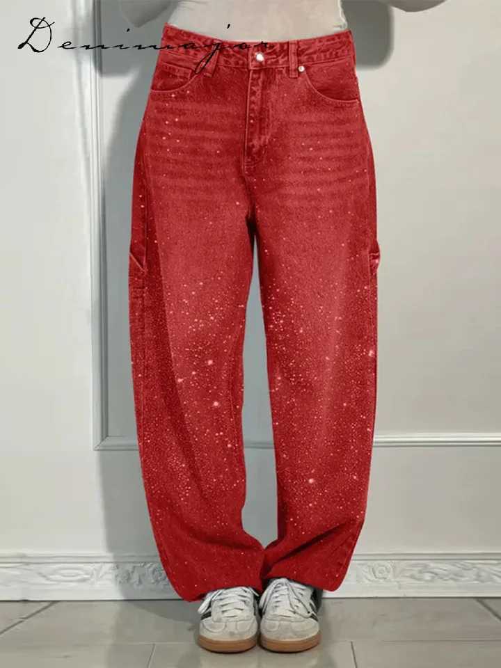 Chic Rhinestones Jeans Women Loose Pocket Versatile Zipper Low Waist Straight Denim Trousers Female 2025 Spring Lady StreetwearsT250319
