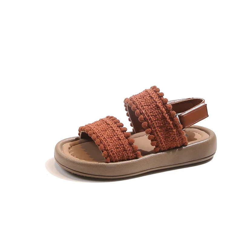 Girls Sandals 2025 Summer Straight Strap Casual Antislippery Children Students Retro Beach Kids Shoes for Girl 250304