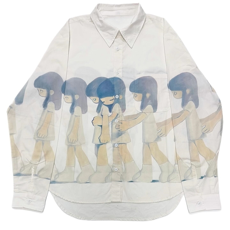 Y2k Harajuku Cartoon print Shirt Streetwear Women Vintage Long Sleeve Oversize Blouse Korean Fashion Aesthetic Clothes Female 250228