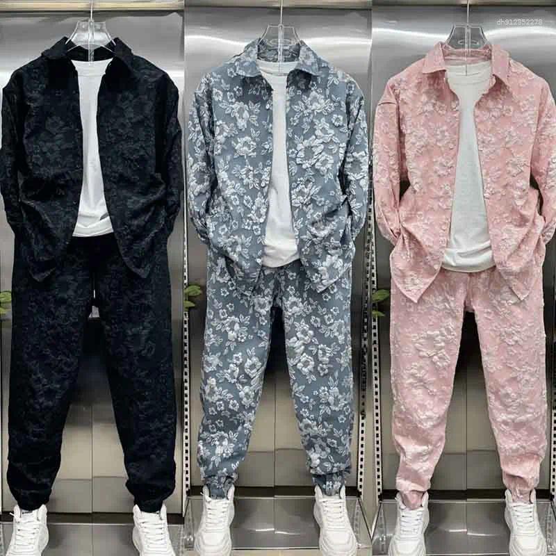 Men's Tracksuits Fall Casual Suit Embossed Printed Shirt Jacket Trousers Two-Piece Foreign Style Couple Set