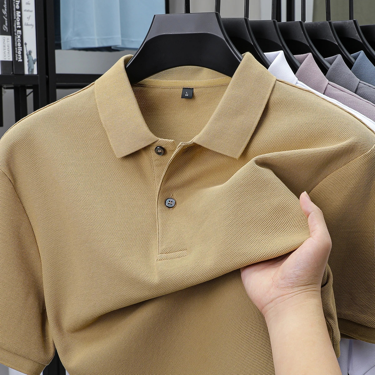 100% pure cotton high neck polo shirt short sleeved summer business ice silk lapel T-shirt solid color Paul mens clothing 250320