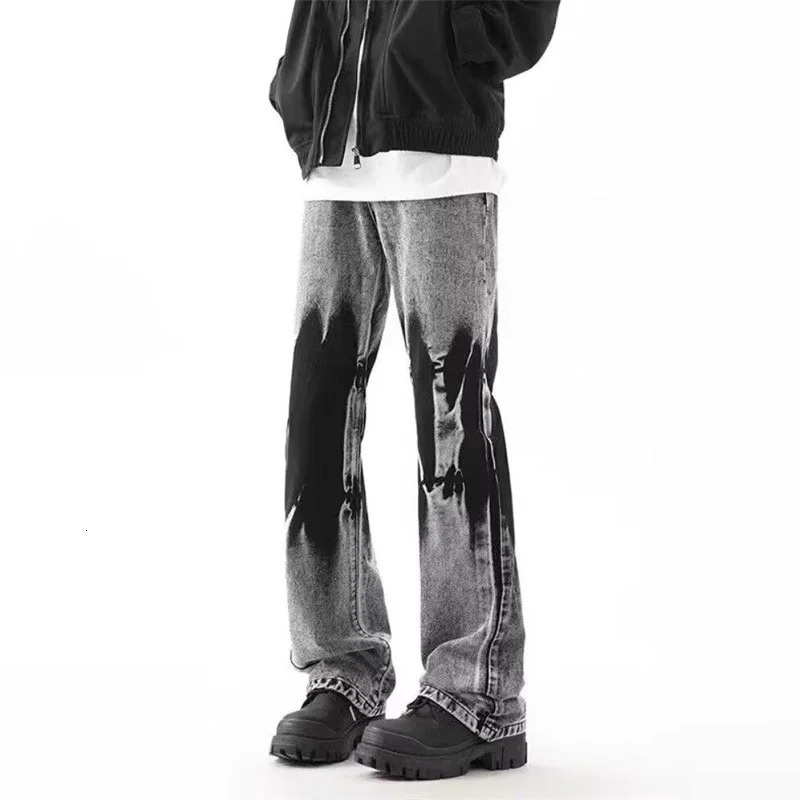 2025 Vintage Tie-dye Patchwork Jeans For Men Hip Hop Fashion Wide-leg Denim Trousers Y2K Streetwear Baggy Jean Pantalones 250320
