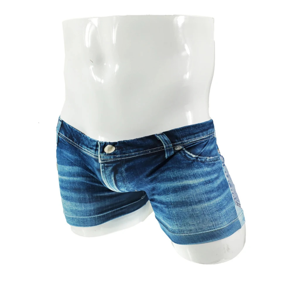 Sexy Big Bag Ice Silk 3D Jeans Printed Boxer Shorts and Underwear Mens Set 250320