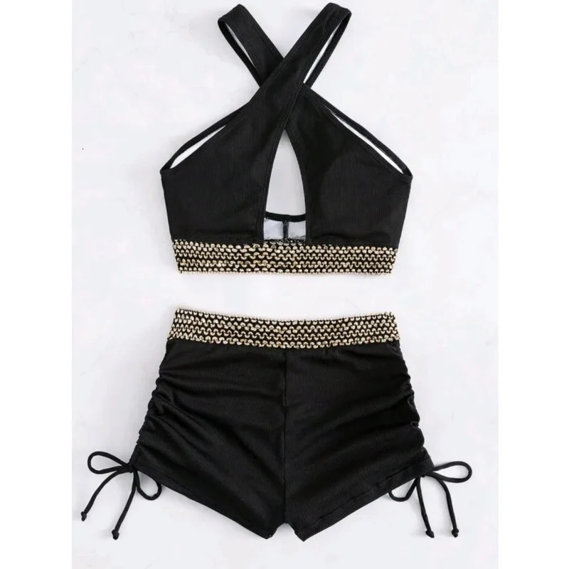 Black Separate Swimsuits Tankini Set Female Swimwear Sports Beach Swim Wear Two-Piece Bathing Suit Pool Women Swimming Suit 250320