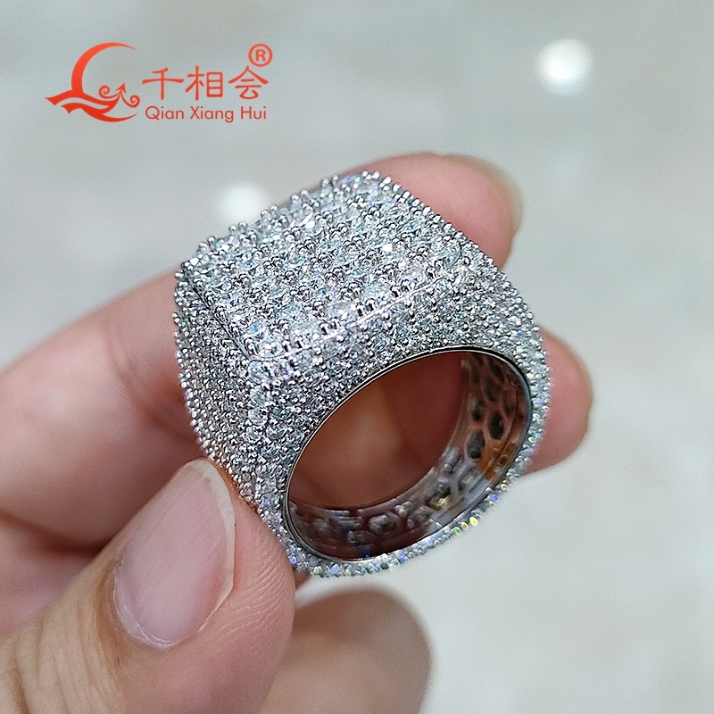 Luxury Square Shape Moissanite Ring 20mm Big Size S925 Silver White Full Melee Mens Womens Wedding Gift Jewelry