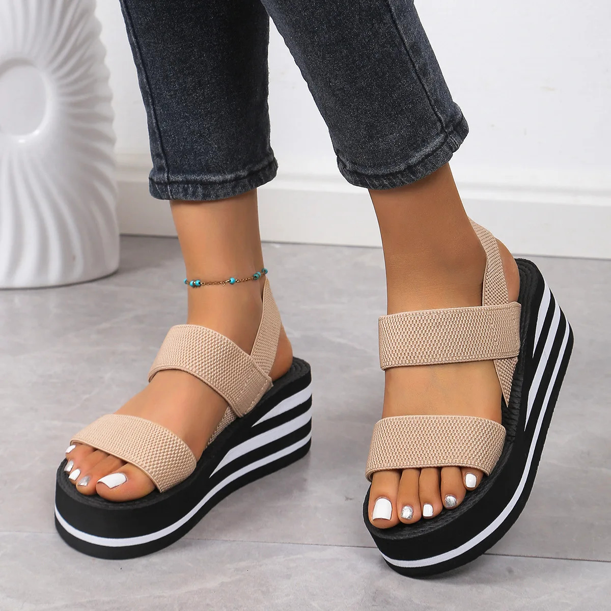 Womens Leisure Wedge Sandals Open Toe Thick Soled Platform Summer Casual Shoes Back Strap Light Weight Ladies Slingback 250321BJ - view 3