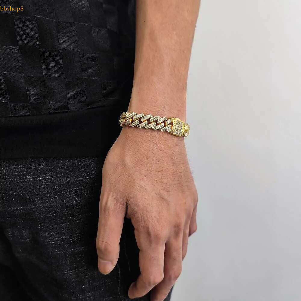 iced out k bracelet for men micro inlaid bg dia 10mm 12mm 14mm width cuban chain bracelets hip hop mens designer jewelry woman Christmas gift