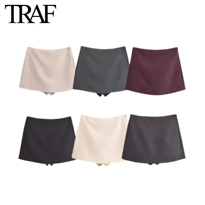 TRAF Womens Fashion Autumn Winter Comfortable Casual Solid Color Side Zipper Middle Waist Aline Culotte Ski Pants 250321