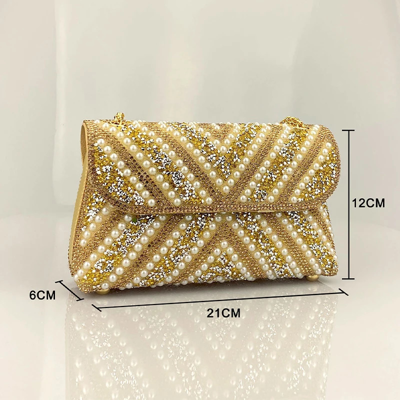 Exquisite Gold Purse Luxury Designer Handbags High Quality 2024 Triangle Designer Pearl Bag Color Contrast Evening Bags R250321