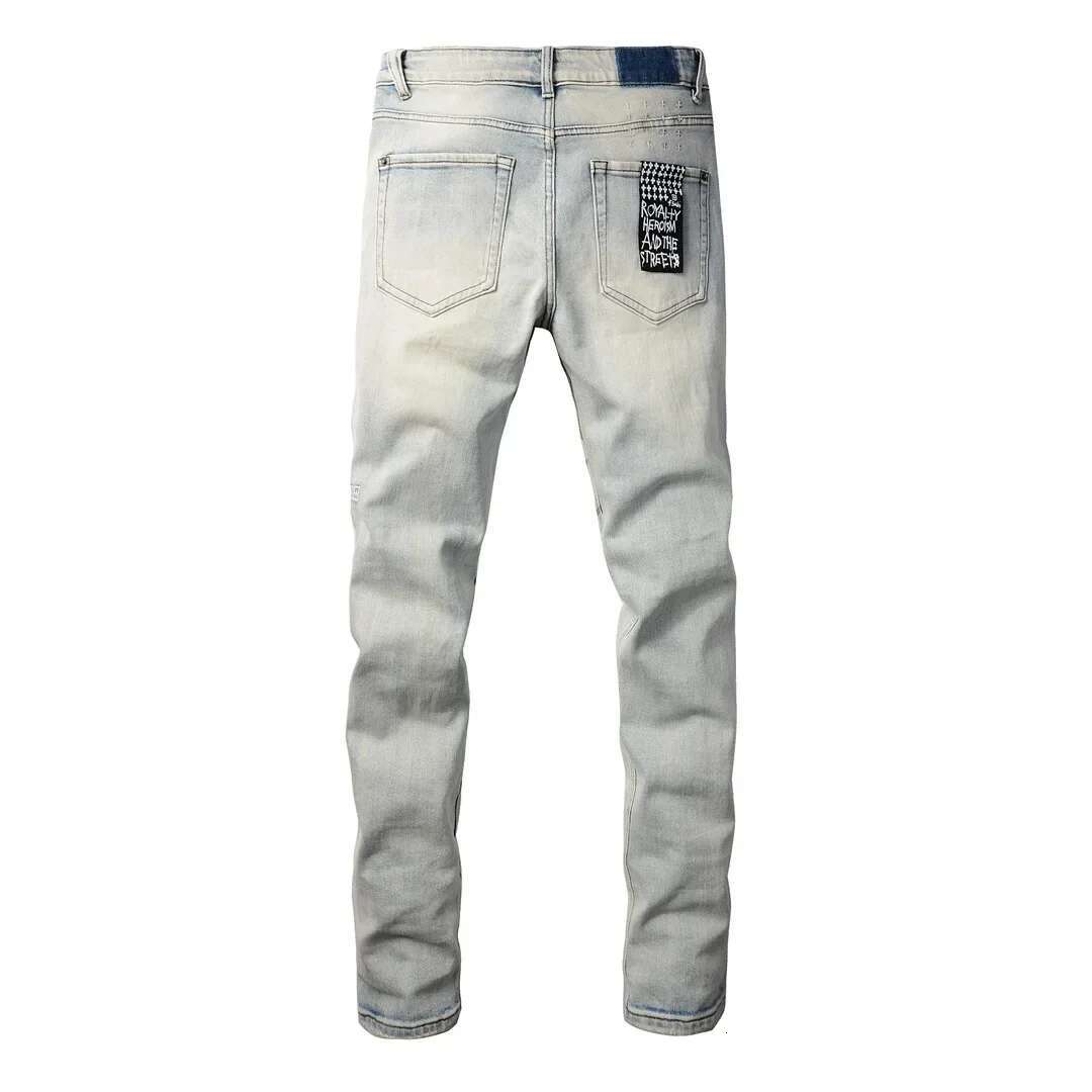 Designer Jeans New American High Street Light Luxury KSUBI Cross Jeans Men's Worn-out Blue Fashion Print Elastic Fine Grain Perforated Men's