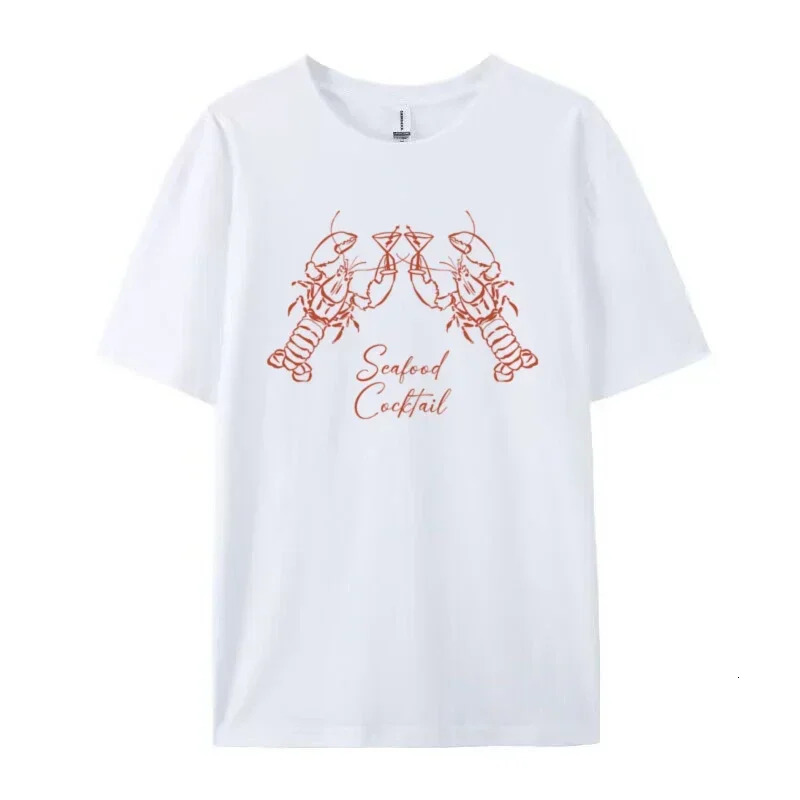Lobster Cocktail Seafood Graphic Tees Cute Aesthetic La Dolce Vita T Shirt Short Sleeve Cotton Female Retro Women Tops Y2k 250311