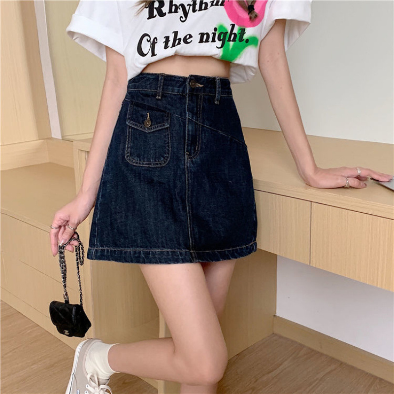 K41551 A3 high quality single breasted denim skirt female summer 2024 new tight hot girl sexy hip short skirt