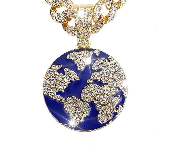 New Drop Oil Hip Hop Planet Earth Pendant Cuban Necklace Personalized Environmental Friendly Alloy Headpiece