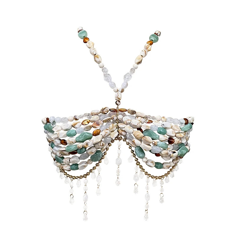 Sexy Girls Island Vacation Jewelry Bra Colorful Different Shapes Gem Hollow Metal Tassel Handmade Beaded Body Accessories 250320