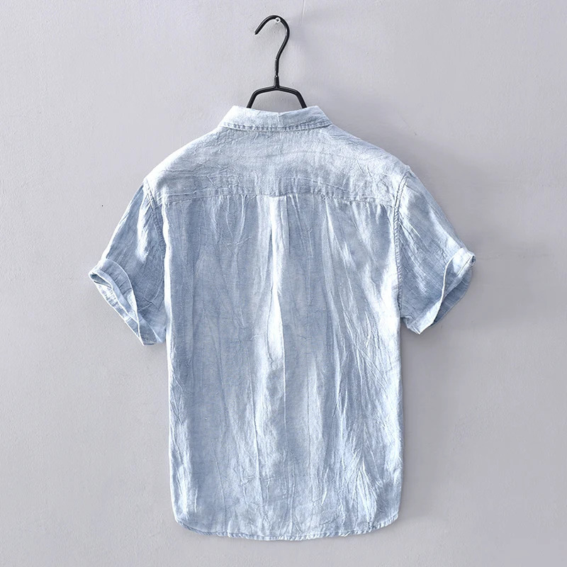 100% Linen arrival short-sleeved casual shirt men fashion shirts for men comfortable shirt mens solid overhemd camisa 250320