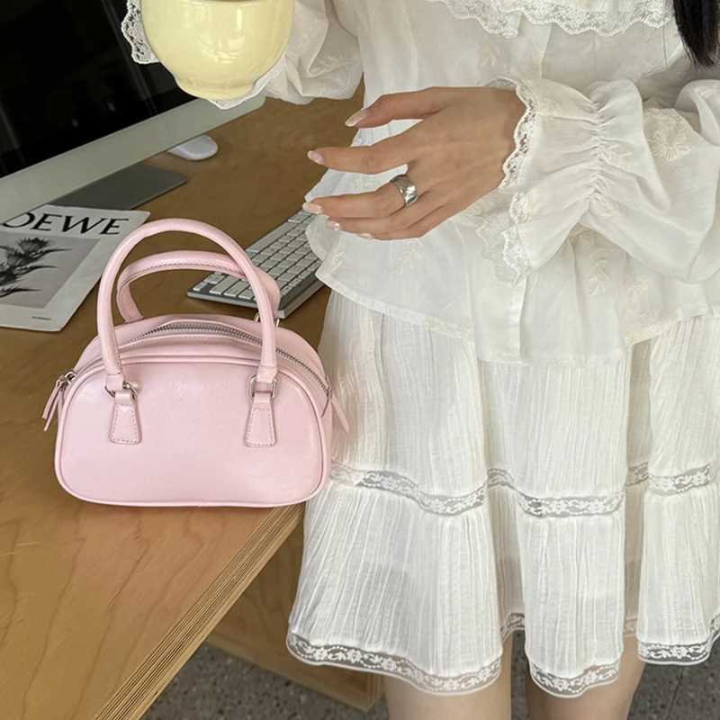Silver Small Square Bag PU Handheld Crossbody Bag Bowling Bag Fashion Casual Womens Boston Commuter Bag Y250320