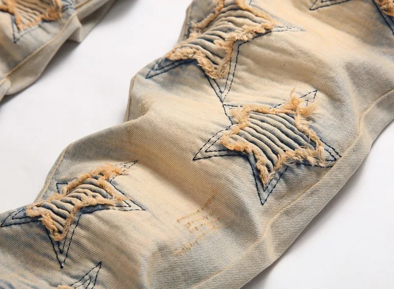 2024 Ripped Hole Destroyed Punk Hip Hop Jeans Mens Washed Vintage Brushed Stacked Denim Pants 250320