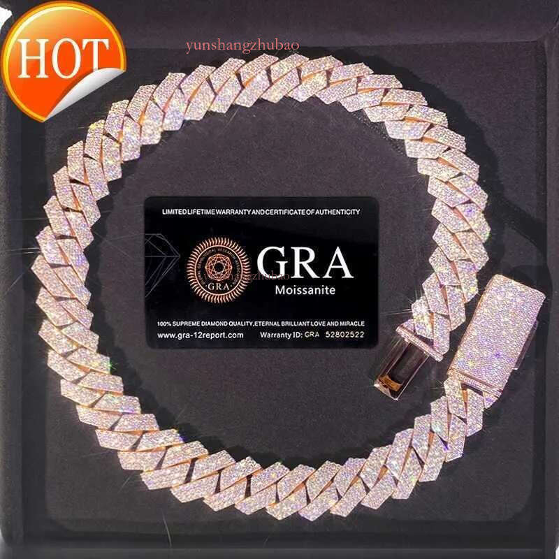 bracelet designer jewelry moissanite chain cuban k High Quality 3 Rows VVS Moissanite Dia Chain White Rose Gold Plated Hip-hop chains for men necklace