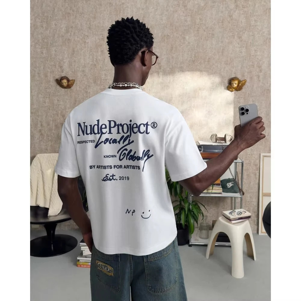 Men T-shirts GLOBAL Nude SOON TEE WHITE Cotton Women T-Shirt Men Swear Short Sleeve Couple Casual Loose Harajuku Top 250321