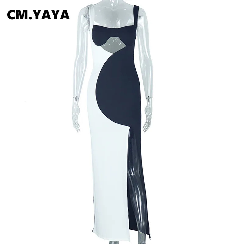 CM YAYA Womens Strapless Splicing Work Body Long Dress Spring Birthday Evening Sexy Party Vestitos 250320