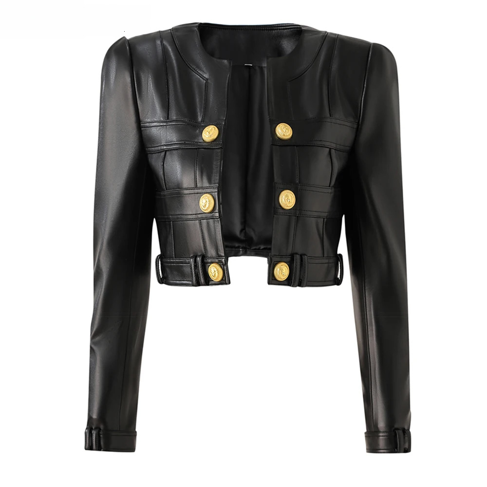 New Fall Spring Motorbike Style Handsome Women Short Plaid Open PU Leather Outdoor Fashion Jacket High Quality