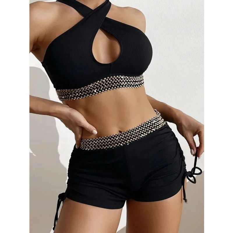 Black Separate Swimsuits Tankini Set Female Swimwear Sports Beach Swim Wear Two-Piece Bathing Suit Pool Women Swimming Suit 250320