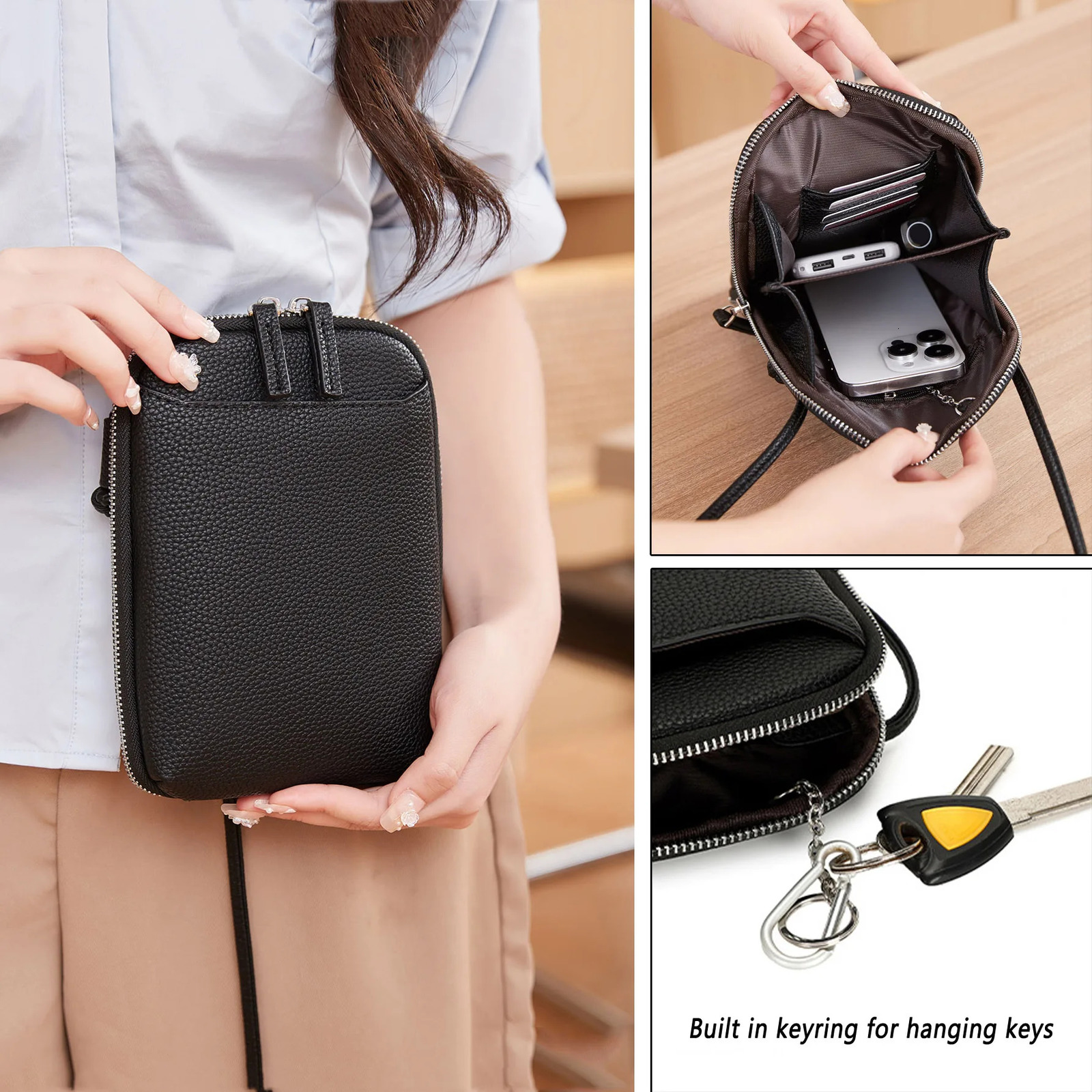 Classic solid color womens crossbody bag high-quality PU leather shoulder bag fashionable large capacity mobile phone bag 250314