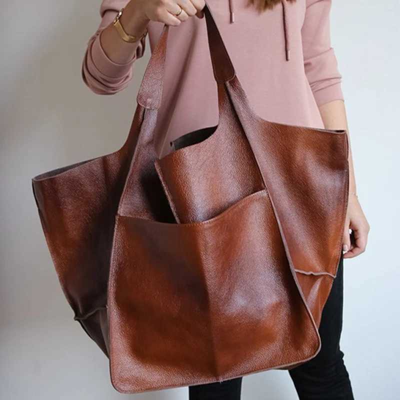 Rretro handmade large beach high-capacity zipper shoulder solid color multifunctional womens handbag Y250320