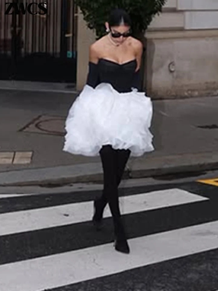 Sexy Tube Top Skirts Set Women Elegant Backless Sleeveelss Tanks Cascading Ruffle Mini Skirt Summer Lady Outfits 250320