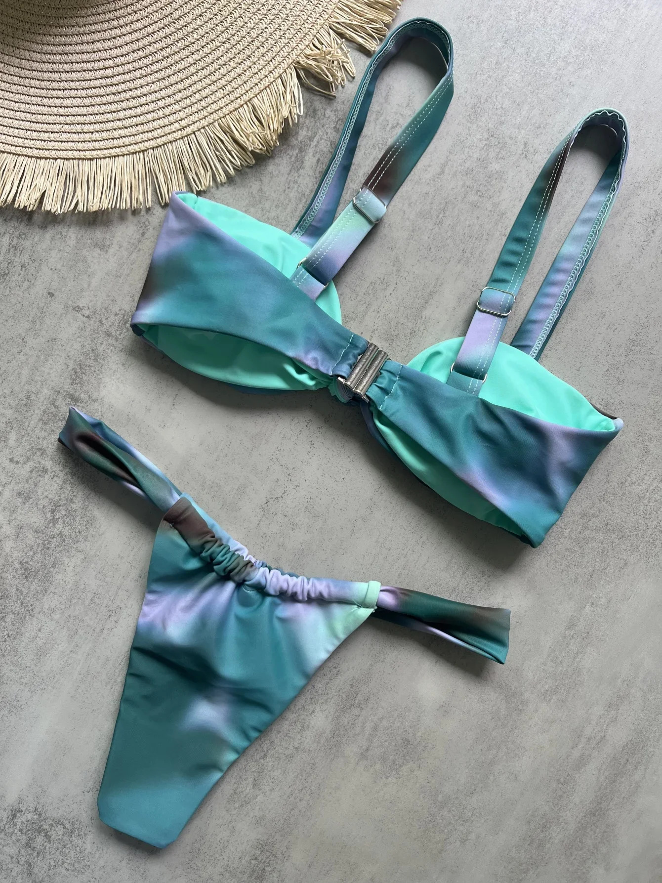 Sexy Tie Dye Printed High Cut Bikini Women Swimwear Female Swimsuit Twopieces set Padded Bather Bathing Suit Swim 250320Z