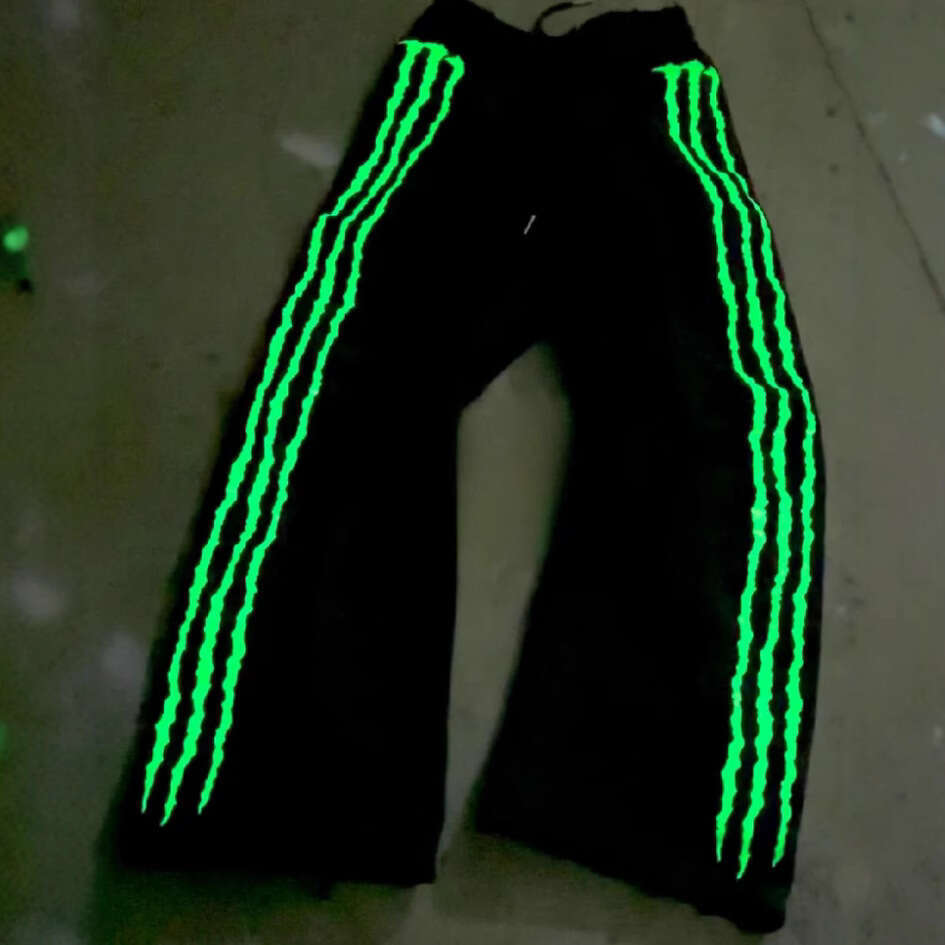American Hip Hop Street Fluorescent Green Claw Stripe Fun Casual Loose Pants