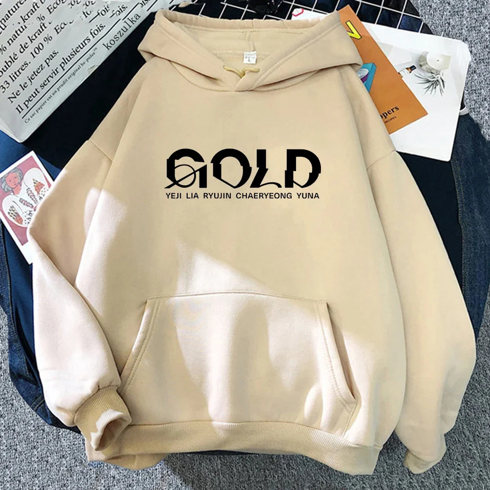 ITZY GOLD Album Hoodie Retro Womens Harajuku Aesthetic Hoodies Autumn Winter Pullover Sweatshirt Vintage 250320