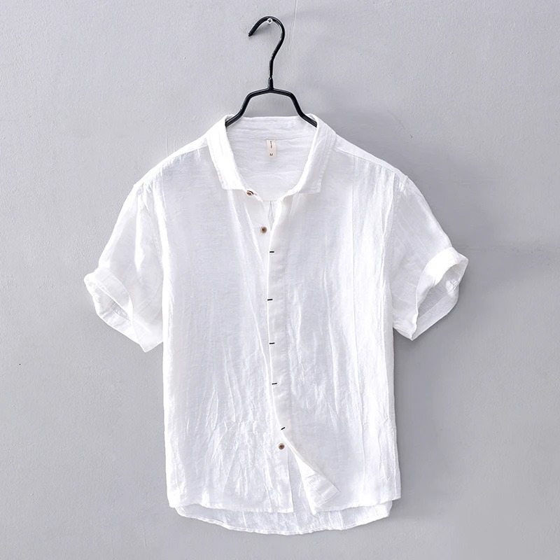 100% Linen arrival short-sleeved casual shirt men fashion shirts for men comfortable shirt mens solid overhemd camisa 250320