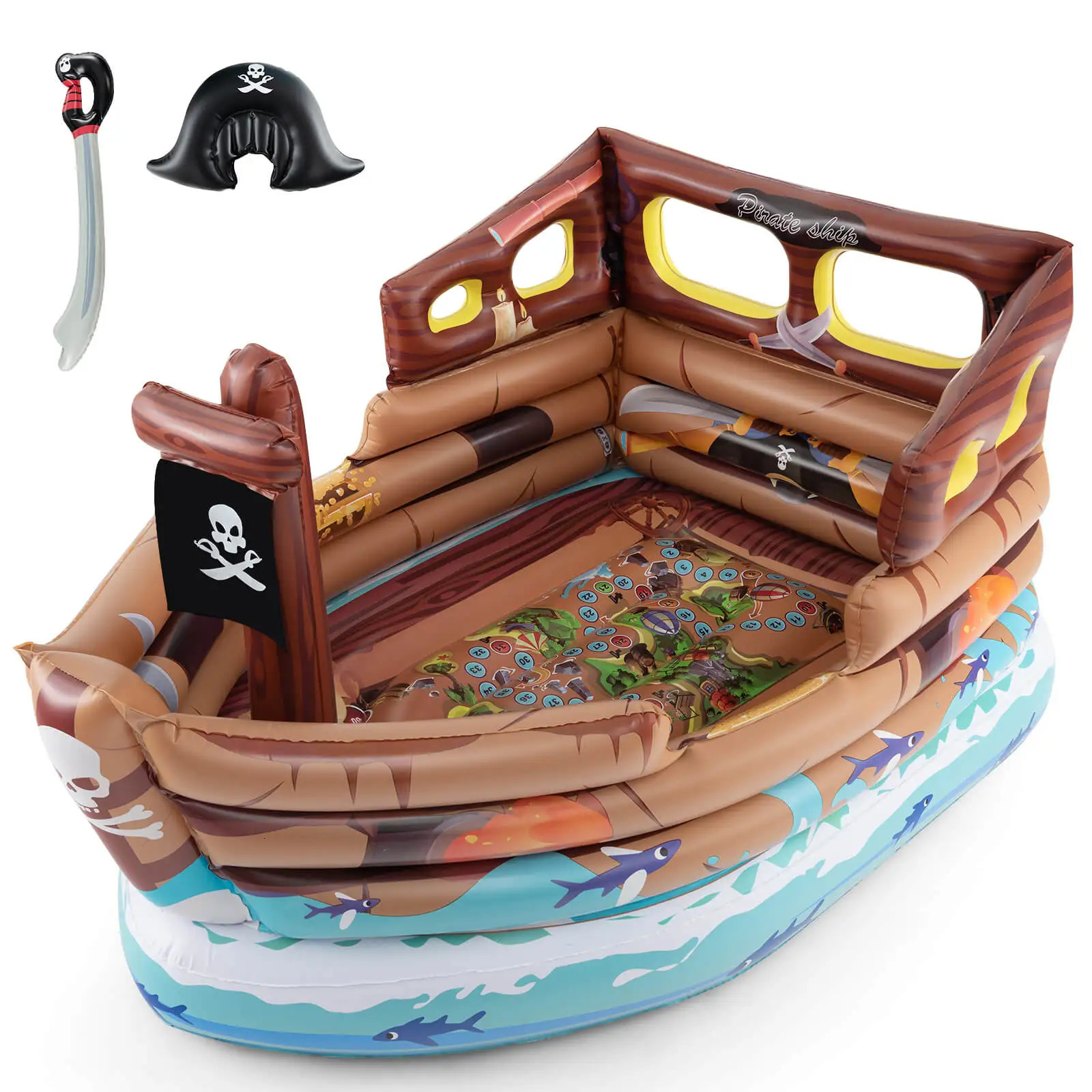 Inflatable pirate ship Playhouse wbuiltin motor inflatable toy sword 250321