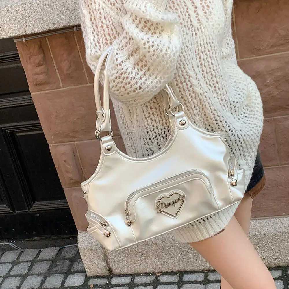 New Pearl White Shoulder Bag Multiple Pockets Y2K Womens Hobo Handbags Heavy-Duty Large Capacity for Women Y250320