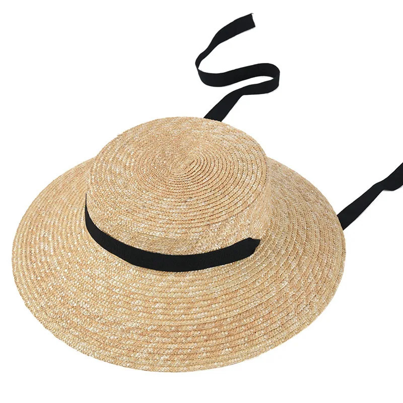 Home>Products>French Style>Shallow Crown Straw Hat Womens Straw Hat Long Ribbon Natural Wheat Straw Hat Beach Hat 250320