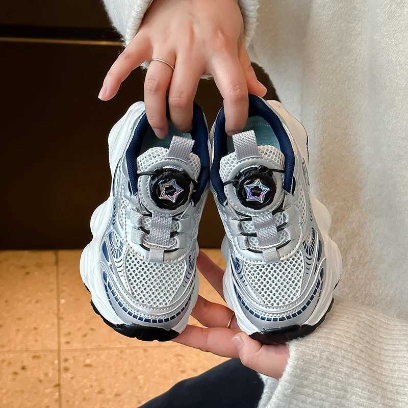 2024 Summer Childrens Mesh Sneakers Rotating Button Preschool Girls Fashion Sneakers Breathable Boys Mesh Sneakers Childrens Walking Shoes PinkT250321