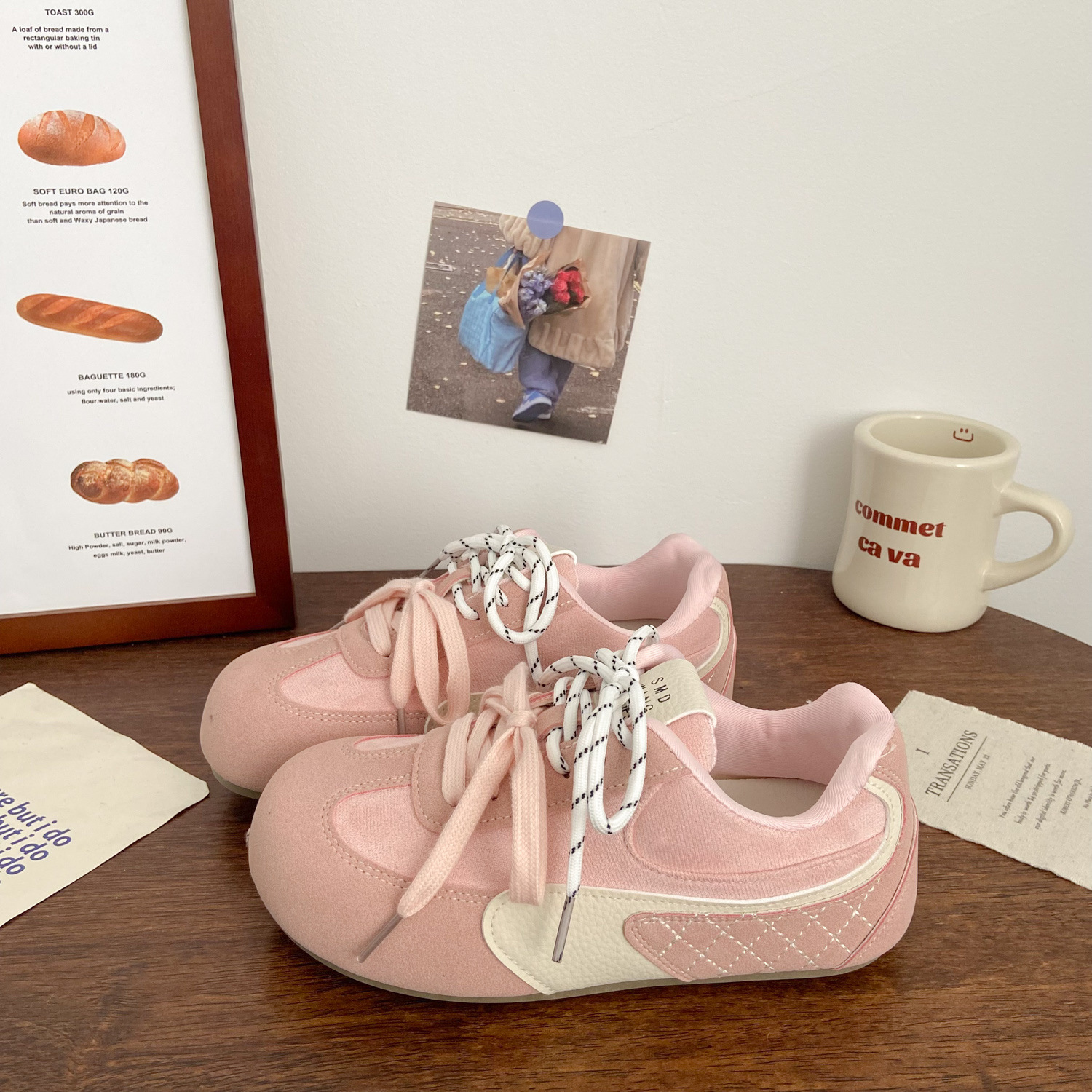 2025 new pink German training board ugly cute spring new unique niche puff bread shoes designer fashion ballet white shoes