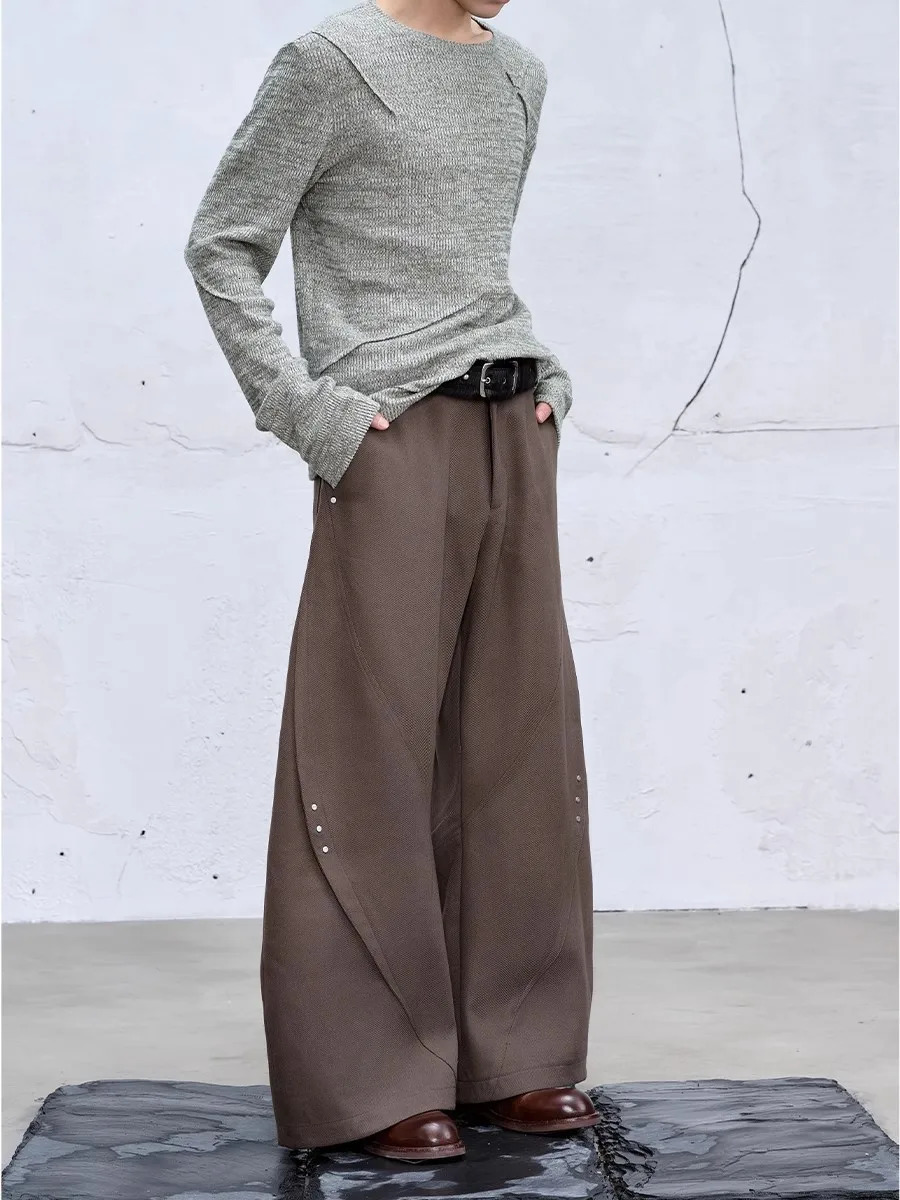 Mauroiardi Spring Autumn Long Black Twisted Wide Leg Mens Pants Cleanfit Streetwear Casual Loose Brown Trousers 250317