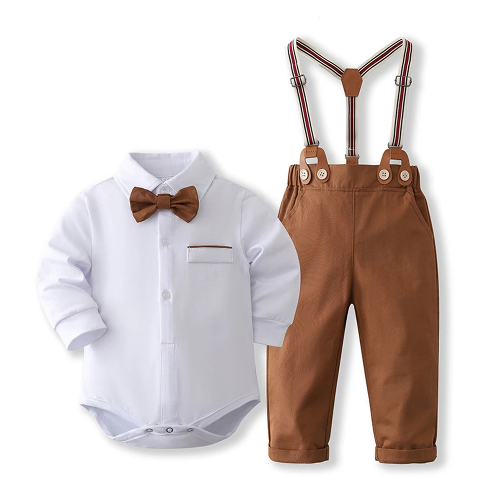 Formal Gentleman Clothng Set for Baby Infant Solid Romper Suit Boy First Birthday Costume 0-24 Month Toddler Cotton Kids Outfit 250320
