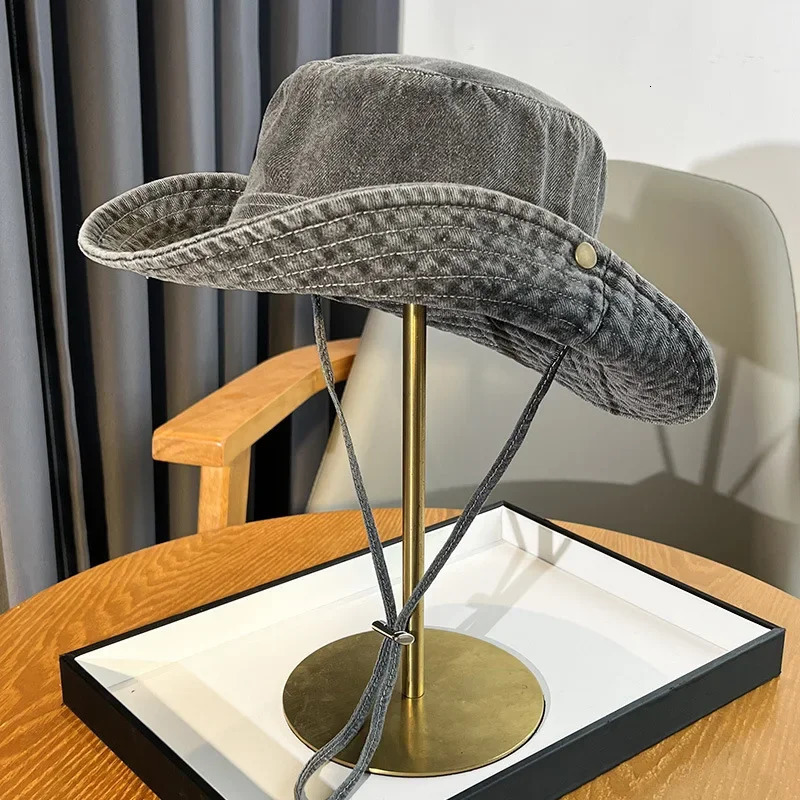 Retro washed casual fisherman hat for women Japanese Western cowboy outdoor mountain hat 250320