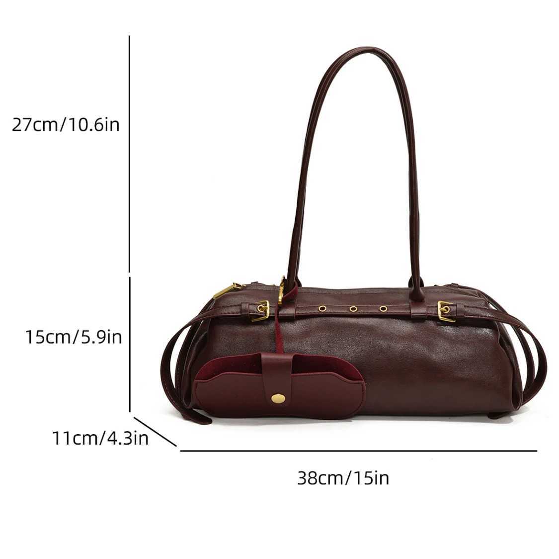 Punk style buckle needle shoulder bag womens handbag Korean handbag commuting bag retro PU leather bottom bag large capacity handbag Y250319